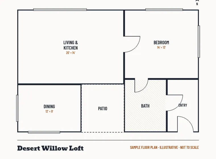 Floor plan of Desert Willow Loft (sample)